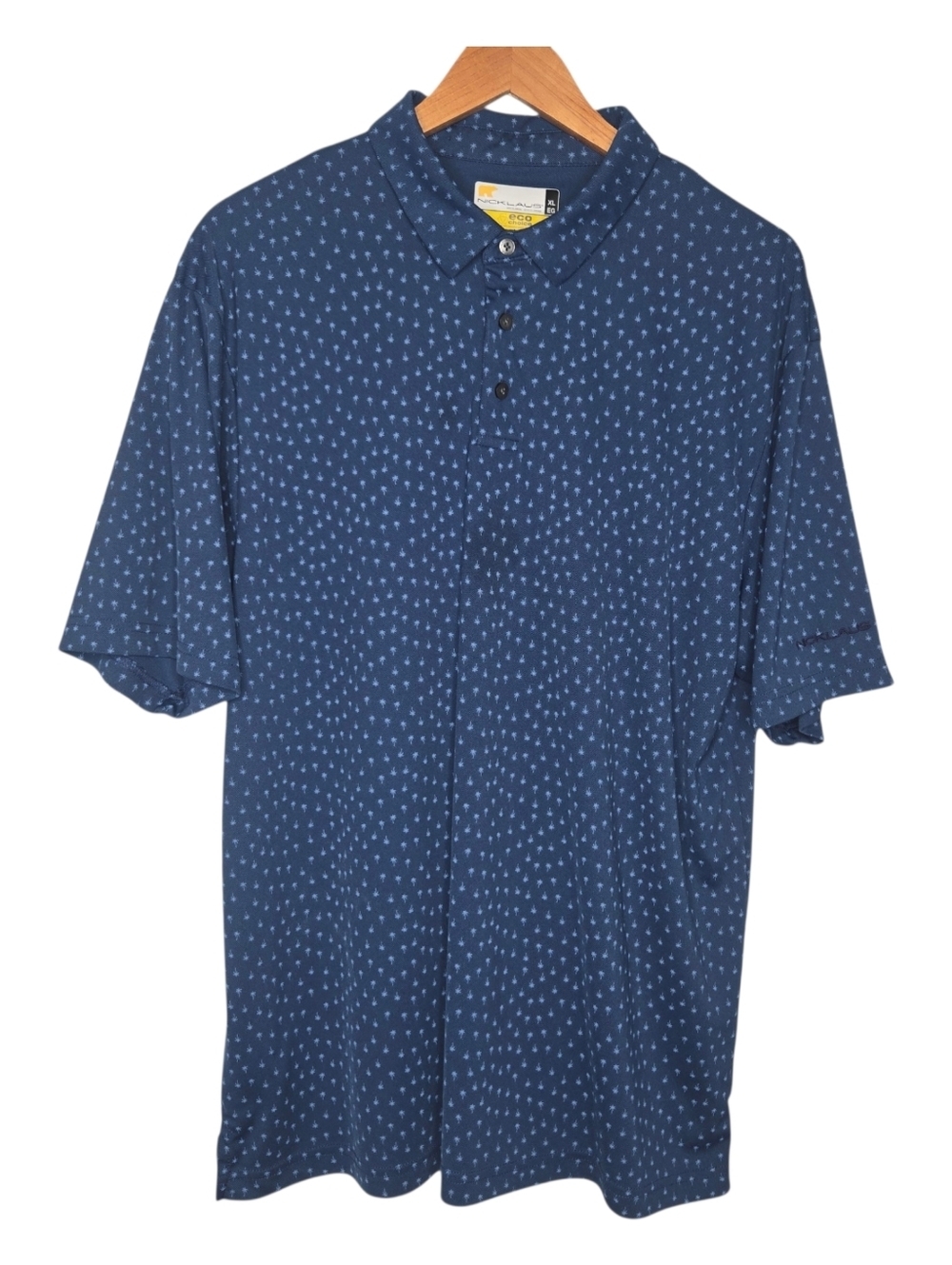 Jack Nicklaus Mens Eco Choice Blue Palm Tree Print Golf Polo Shirt XL